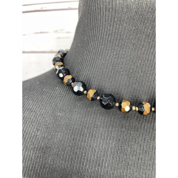 Vintage JS Signed Women's Black Iridescent Beaded Lobster Clasp Fashion Collar N - Picture 8 of 10